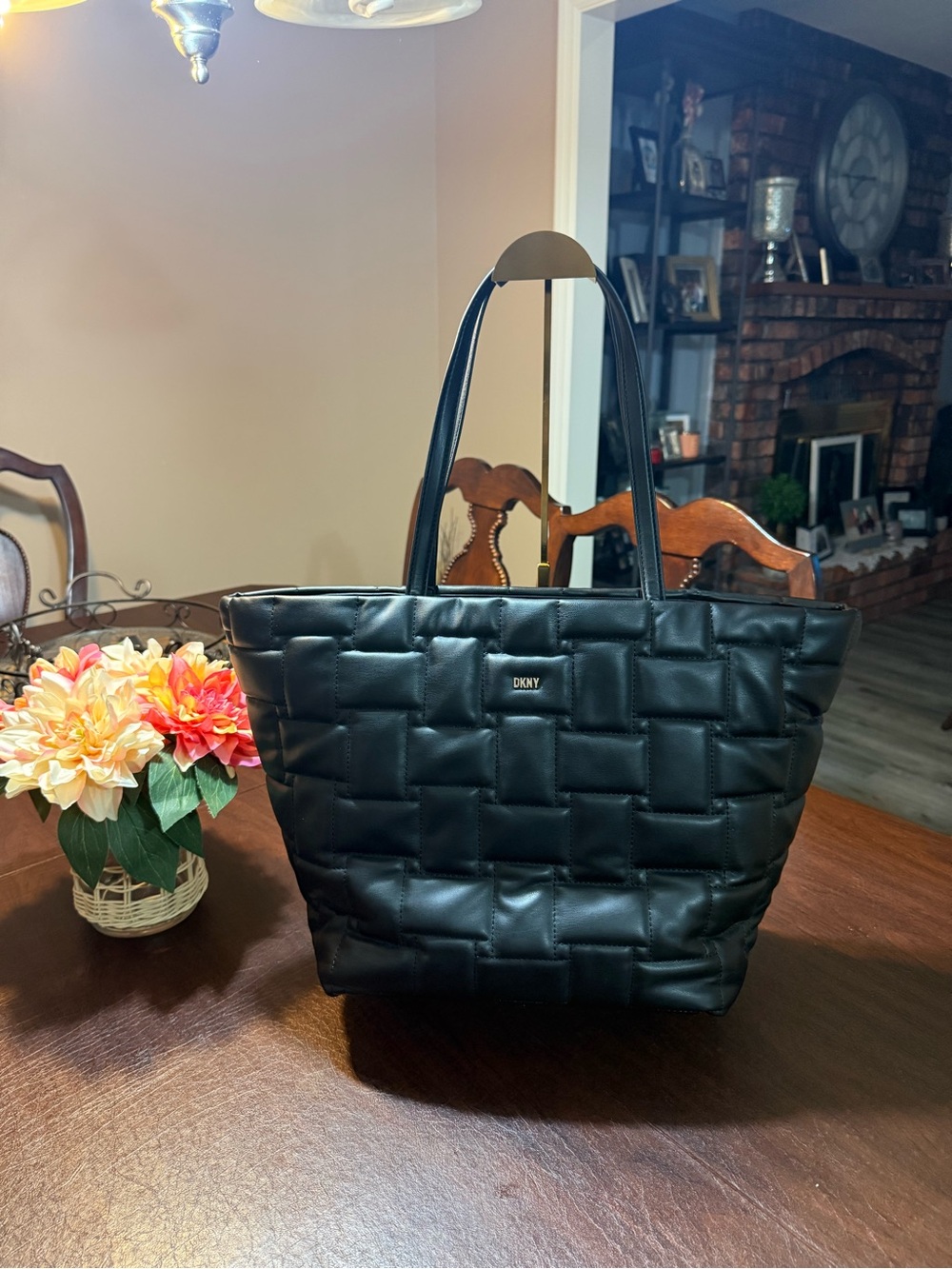 NWT DKNY Black Quilted Checkerboard Tote